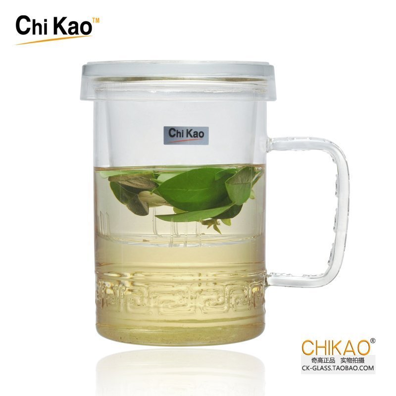 奇高带盖过滤花茶玻璃杯办公室透明水杯加厚茶水分离泡茶杯子龙杯