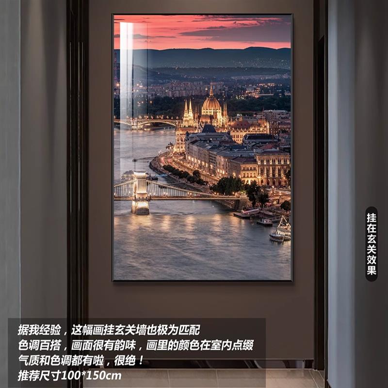 竖幅落地大尺寸城市风景装饰画走廊玄关画建筑摄影艺术挂画轻奢画