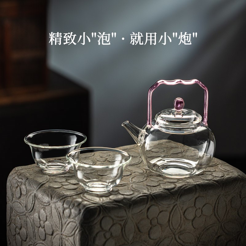 女士小泡茶壶玻璃耐高温家用花茶红茶茶漏一体西施单壶一人提梁壶