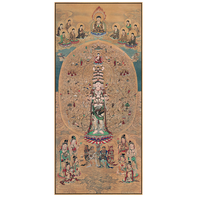 千手观音菩萨画像新中式客厅装饰画竖版茶室壁画书法字画心经挂画