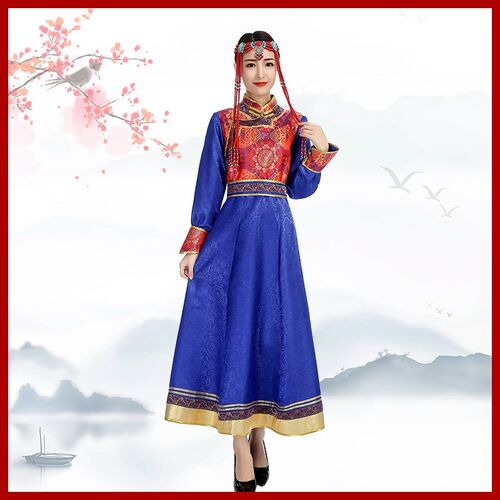女士蒙古族礼仪舞台表演演出服大裙摆蒙古服装舞蹈裙蒙古袍包邮