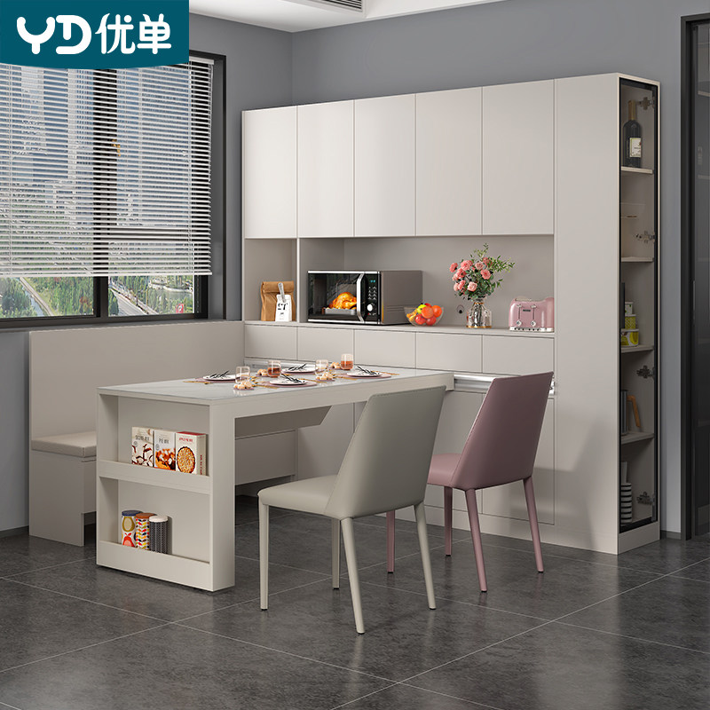 轻奢家用奶油风客饭厅卡座餐柜一体小户型可移动餐桌定制G180