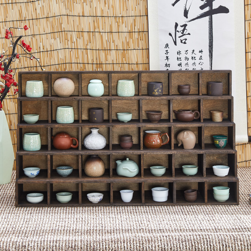 实木茶杯架置物架中式博古架多宝阁茶壶收纳架茶具架格子摆件展架