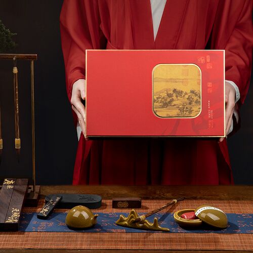 兰斋高档文房套装专业级礼盒送人送礼毛笔砚台毛笔架墨条端砚镇尺