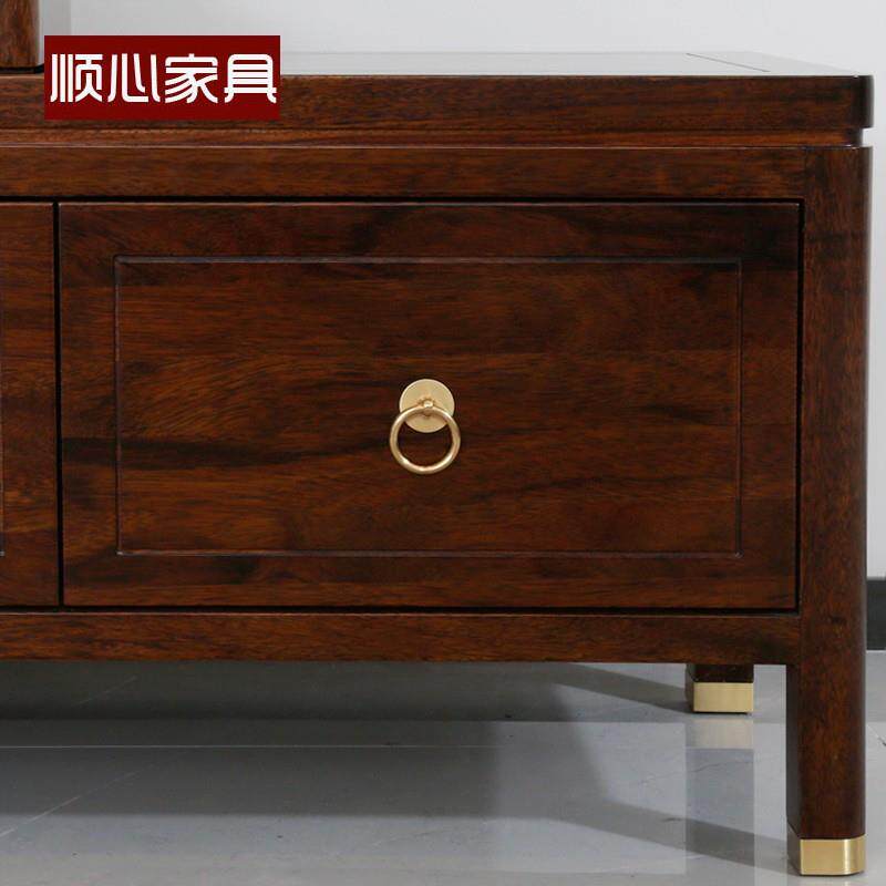 顺心家具 新中式实木茶几电视柜组合乌金木家用客厅伸缩电视柜