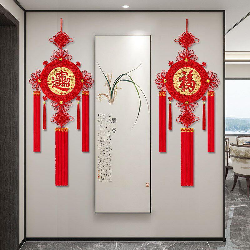 中国结挂饰客厅桃木福字玄关礼品红色背景墙过年装饰挂饰乔迁镇宅