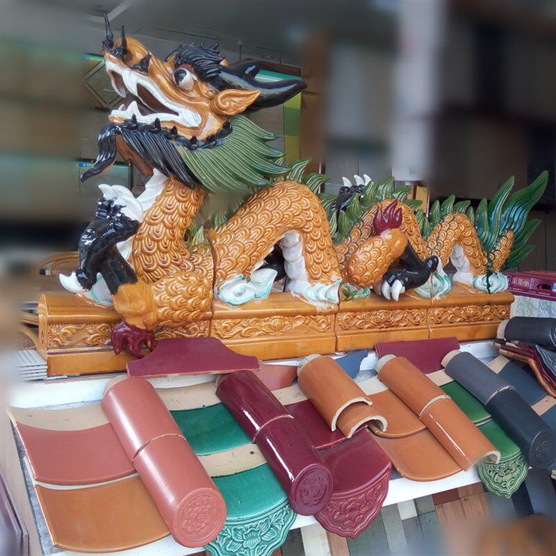 祖宗老屋顶琉璃瓦阿公祠宗堂牌楼顶装饰寺庙陶瓷龙凤二龙戏珠陶瓷