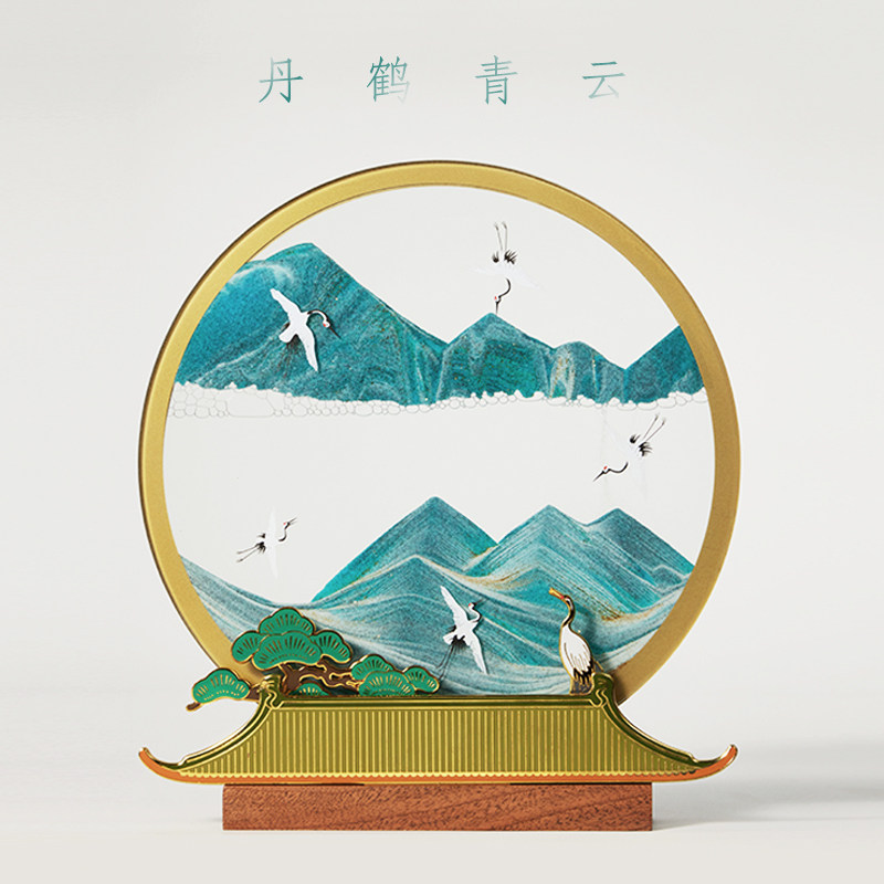 马鹿丹鹤青云流沙画摆件装饰客厅办公室领导高档礼品定制生日礼物