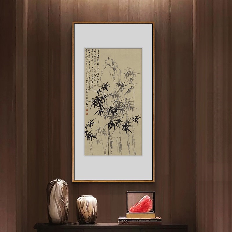 石鲁华山松影图字画装饰画老板办公室茶桌背景墙挂画竖版玄关壁画