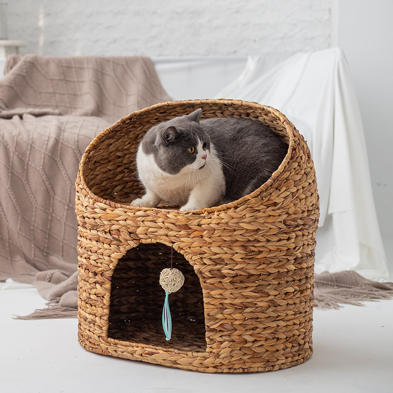 猫窝四季通用水葫芦编织双层猫房子猫屋夏季凉窝半封闭可拆洗帐篷