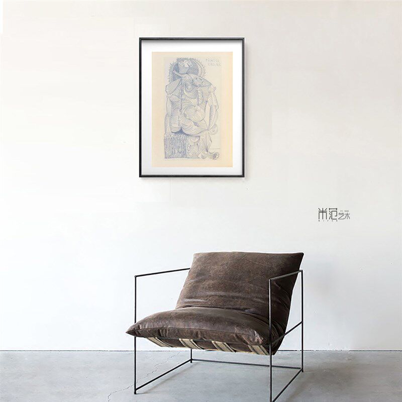 毕加索素描版画艺术墙挂画小众民宿装饰画 铝合金镜面卡纸画