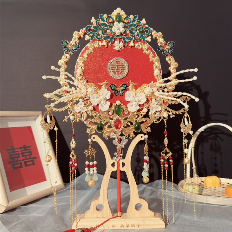 团扇新娘结婚diy材料包秀禾扇子却扇高级感喜扇双面中式婚扇婚礼图片