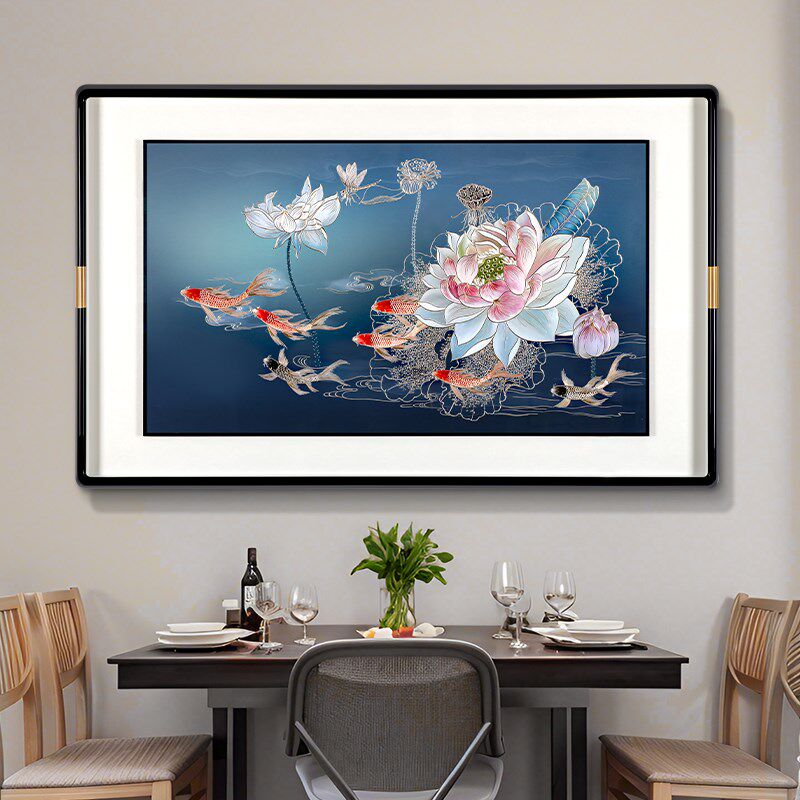 新中式餐厅背景墙装饰画手工雕刻新款铜版画金玉满堂壁画玄关挂画