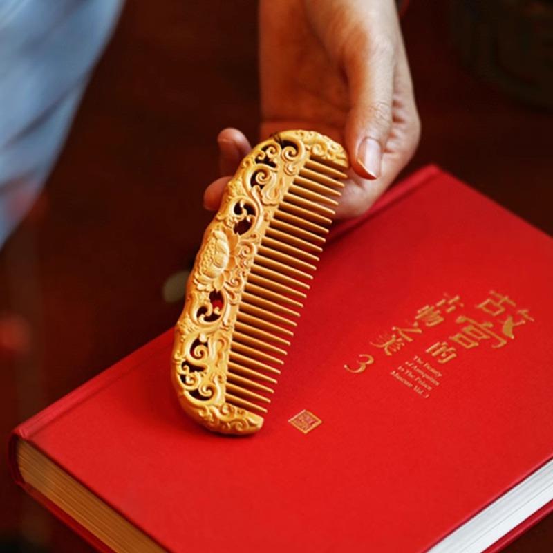 小叶黄杨木雕木质结婚送礼礼盒新中式发钗梳子簪子荷花木梳发簪