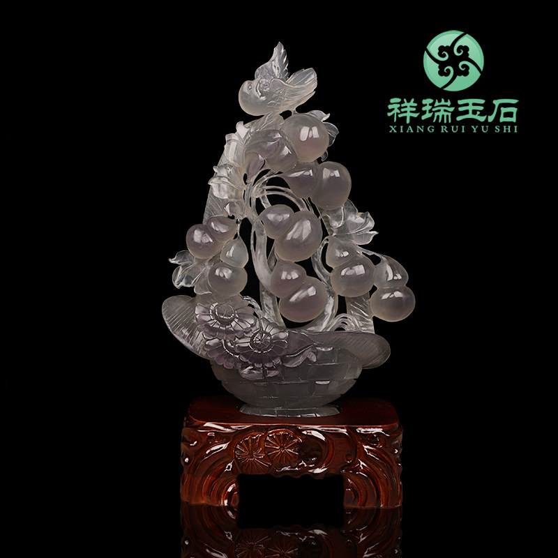 天然玉石一揽富贵中式摆件客厅酒柜电视柜博古架招财装饰工艺品