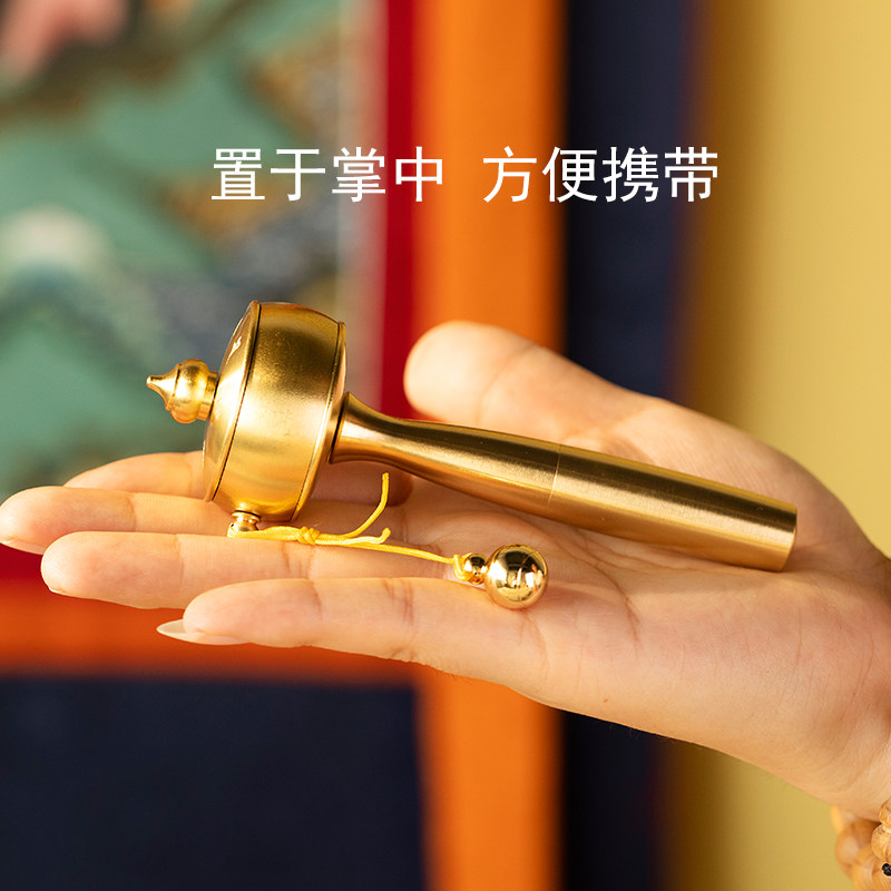 语狮子缩微底片黄铜迷你小号手摇藏式转经简转金轮家居摆饰嘎乌