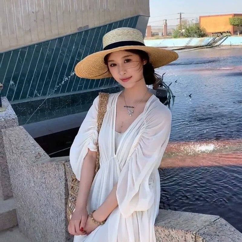 夏季帽子海边度假大帽檐草帽女2025春遮阳防晒太阳帽沙滩帽显脸小