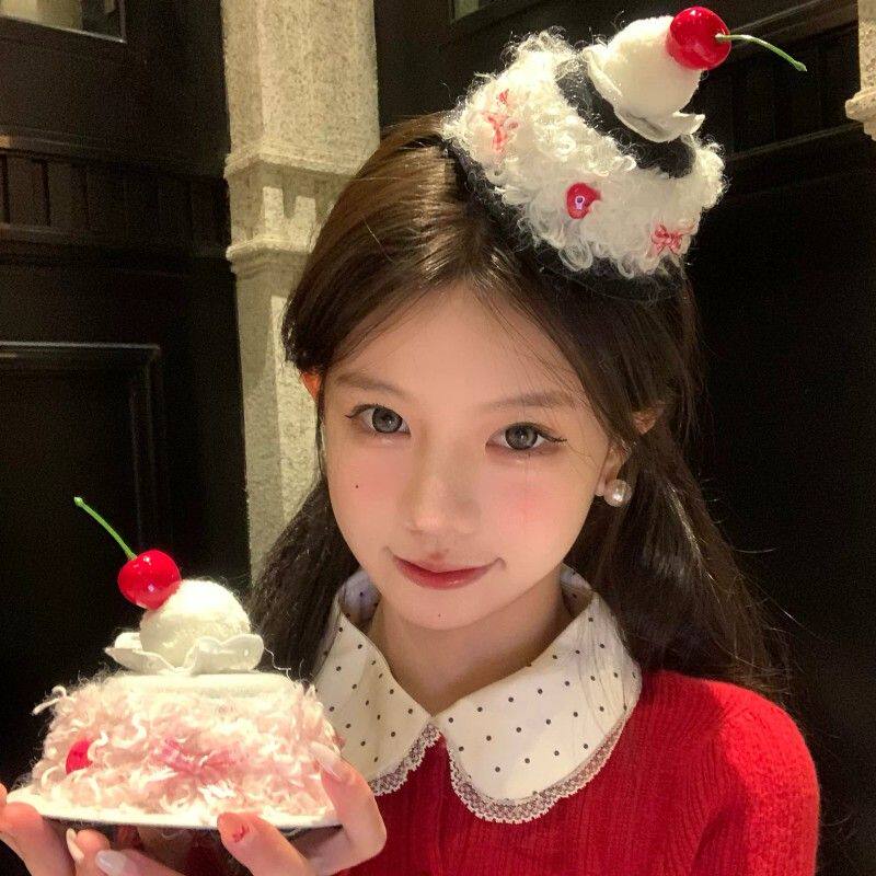 【蜜桃茶】樱桃生日蛋糕帽子发夹少女派对氛围感拍照装饰道具头饰