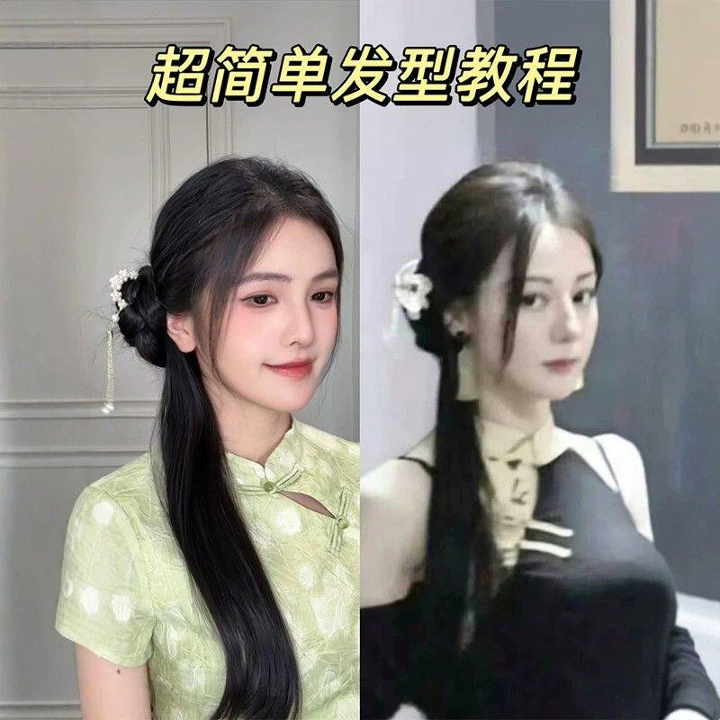 迪丽热巴同款珍珠花朵流苏发簪新中式国风侧边半扎发盘发发钗簪子