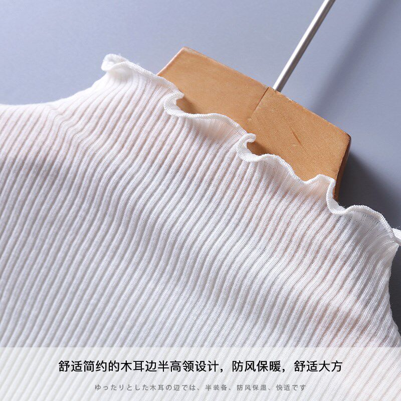 简约款羊毛修身女士打底衫 半高领长袖针织衫 螺纹弹力上衣