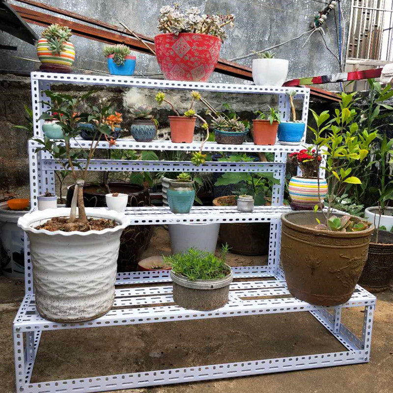 梯形货架阶梯花架拆装移动置物架粮油落地展示架角钢木板礼品铁架