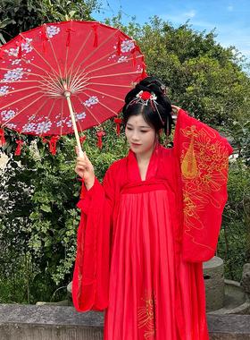 新中式花瓣流苏伞绸布伞拍照汉服道具舞蹈伞古典油纸伞走秀演出伞