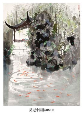 吴冠中忆江南水乡图山水画水墨挂画复制仿古画名人字画茶楼装饰画