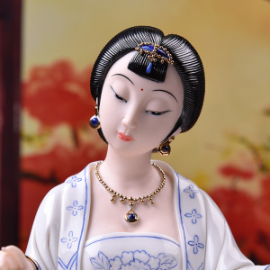 东方泥土 古典美女摆件中式陶瓷器客厅书房博古架装饰品/琴棋书画