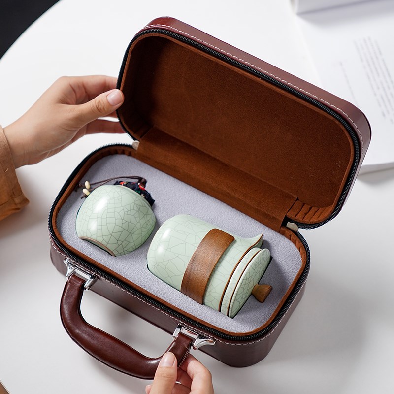 汝窑旅行功夫茶具小套装家用随身泡茶壶陶瓷户外旅游简易便携式包