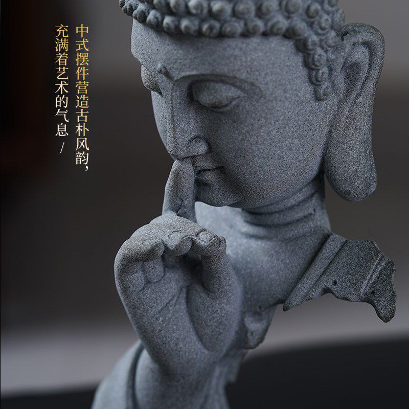 嘘,不要说话 保持沉默中式青砂石释迦牟尼佛像 创意桌面摆件