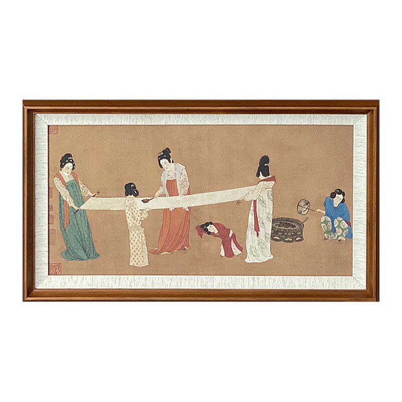 喜福会新中式捣练图复古柚木色小众中古艺术书房茶楼样板间装饰画