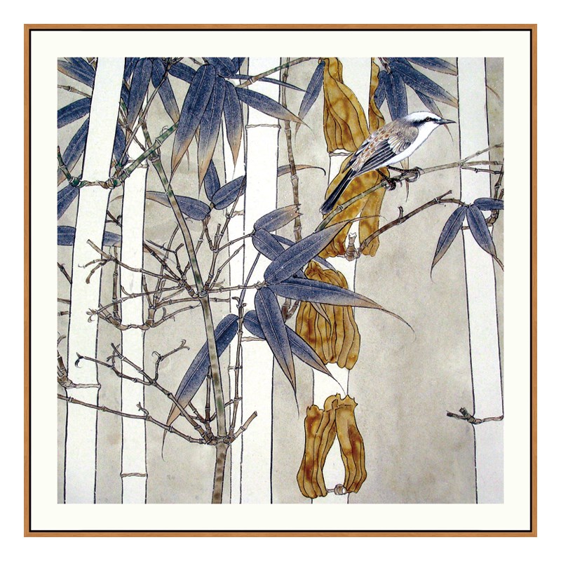 新中式玄关装饰画客厅书房竹子写意挂画茶室小鸟禅意展厅意境壁画