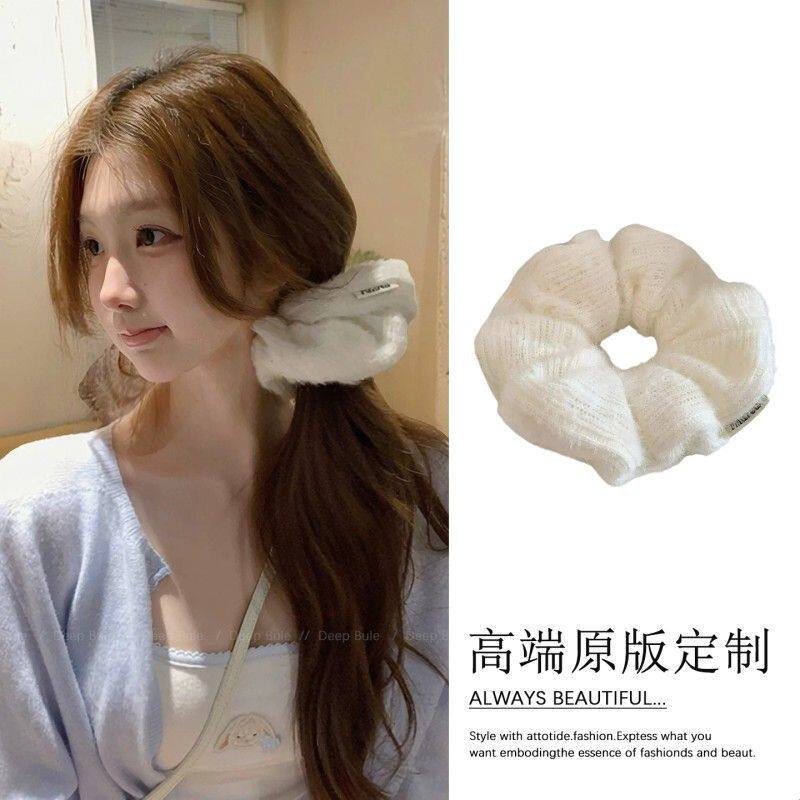 白色毛线针织大肠发圈女甜美扎头发丸子头发绳低马尾头绳皮筋发饰