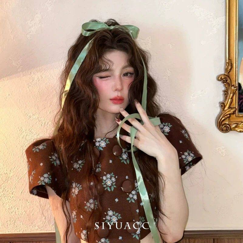 森系少女果绿色长飘带蝴蝶结发夹女甜美氛围感发卡顶夹头饰发饰