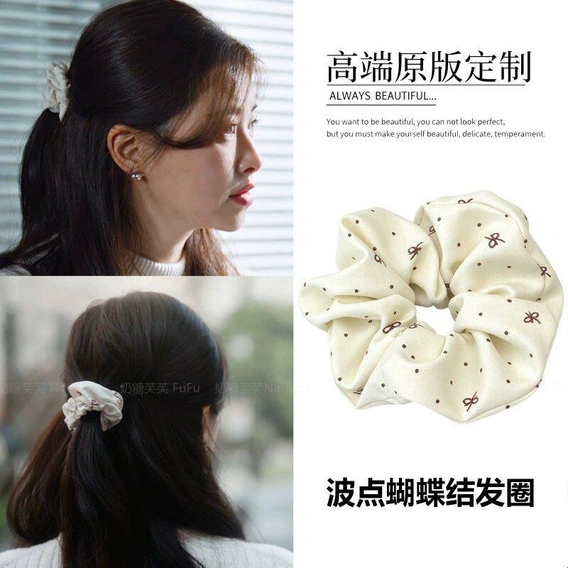 蜜雪纪朱珠许蜜语同款蝴蝶结波点发圈韩系简约气质扎发头绳发饰女