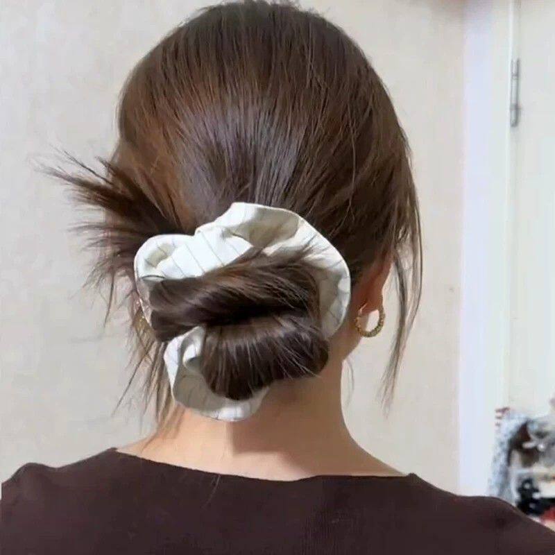 新款韩系简约条纹大肠发圈女小清新百搭扎马尾丸子头发圈头绳发绳