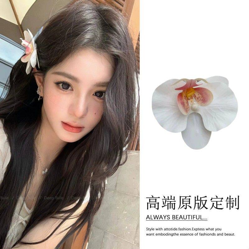 白色蝴蝶兰花朵发夹头饰女2026新款刘海边夹侧边夹海边仿真花发饰