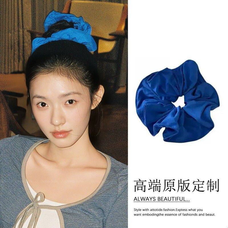 林允同款蓝色大肠发圈女高级感韩系气质扎头发丸子头纯色头绳皮筋