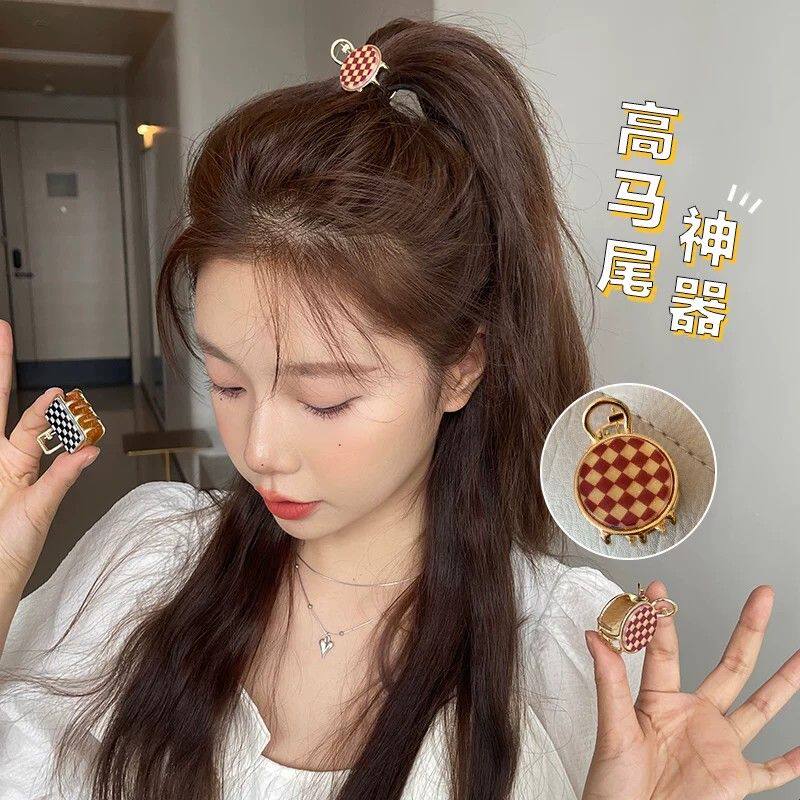 棋盘格网红小号抓夹发夹高马尾发抓固定神器顶夹盘发发卡头饰韩国