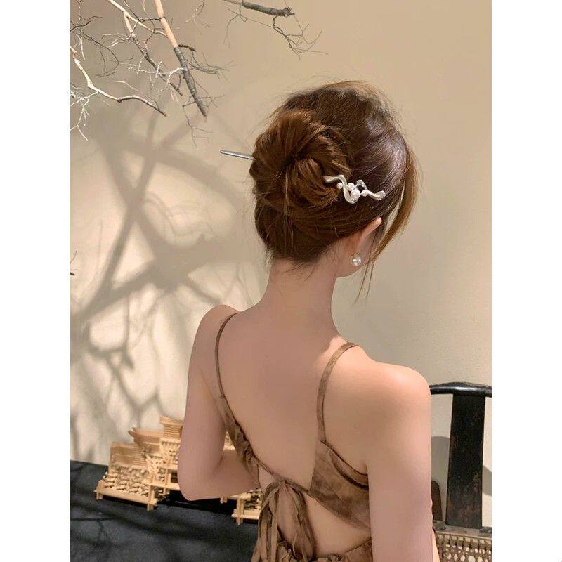 【蜜桃茶】清冷感新中式珍珠发簪女高级感金属盘发器发钗簪子发饰