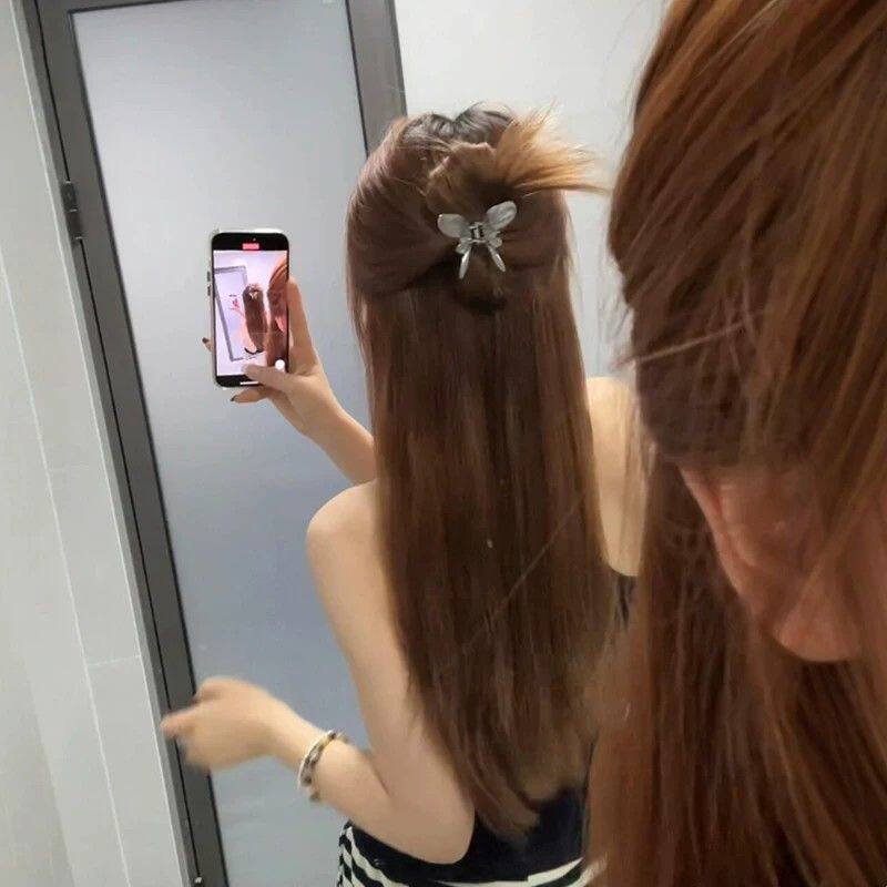 银色蝴蝶小号抓夹女2025新款高级感后脑勺半扎发鲨鱼夹子发夹头饰