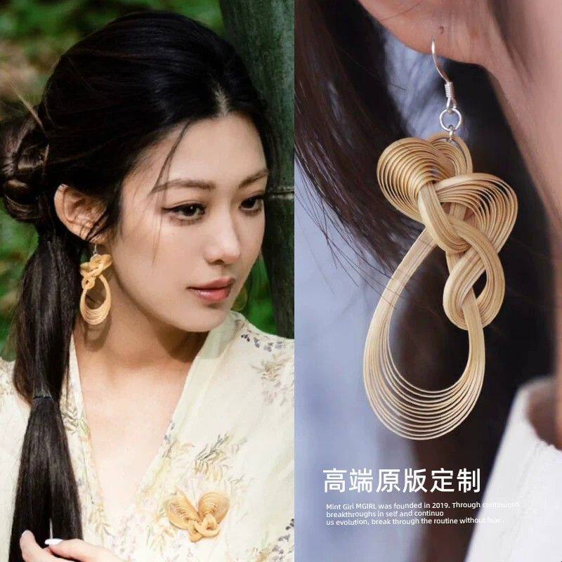 纯手工!非遗竹编耳环中国风气质小众设计耳饰手作新中式结婚饰品