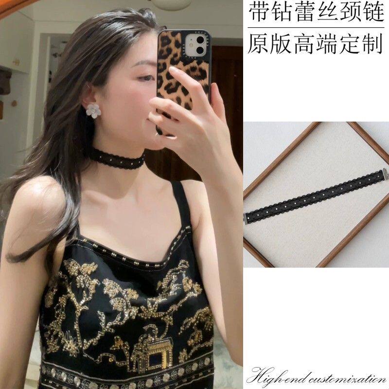 法式闪钻蕾丝choker颈链高级感甜美纯欲带钻项圈颈带脖子装饰项链