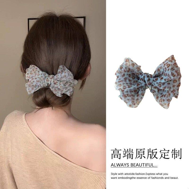 韩系ins风香蕉夹女豹纹蝴蝶结抓夹高级感盘发夹后脑勺扭扭夹竖夹