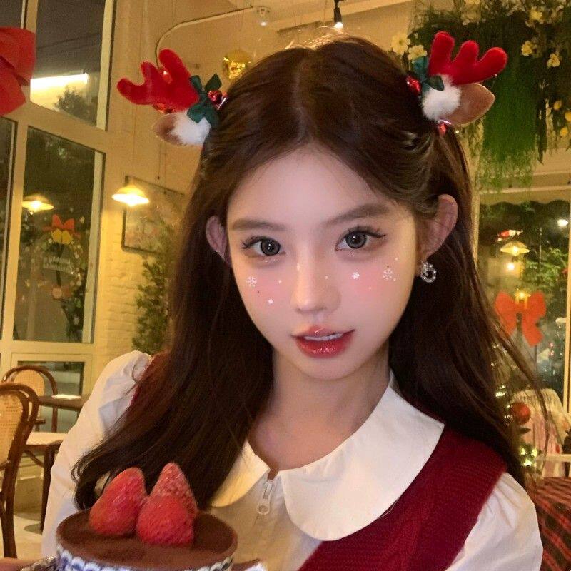 【蜜桃茶】雪夜小鹿女 圣诞可爱鹿角毛绒发夹对夹子节日穿搭头饰