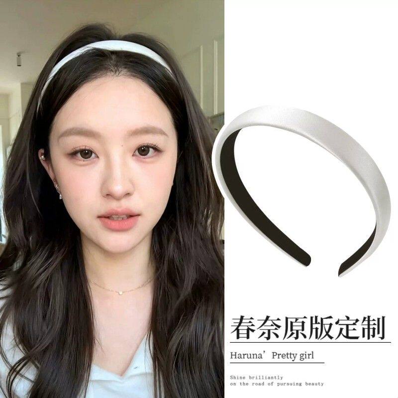 素净白富美的感觉~藤井树同款白色细款缎面发箍韩系基础百搭头箍