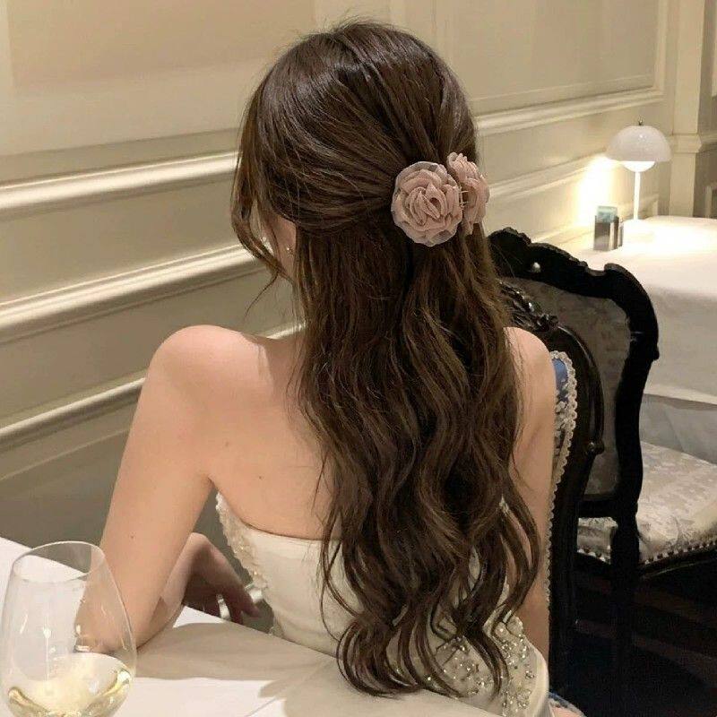 春夏网纱花朵抓夹女2026新款高级感鲨鱼夹绝美头花发饰时尚发卡