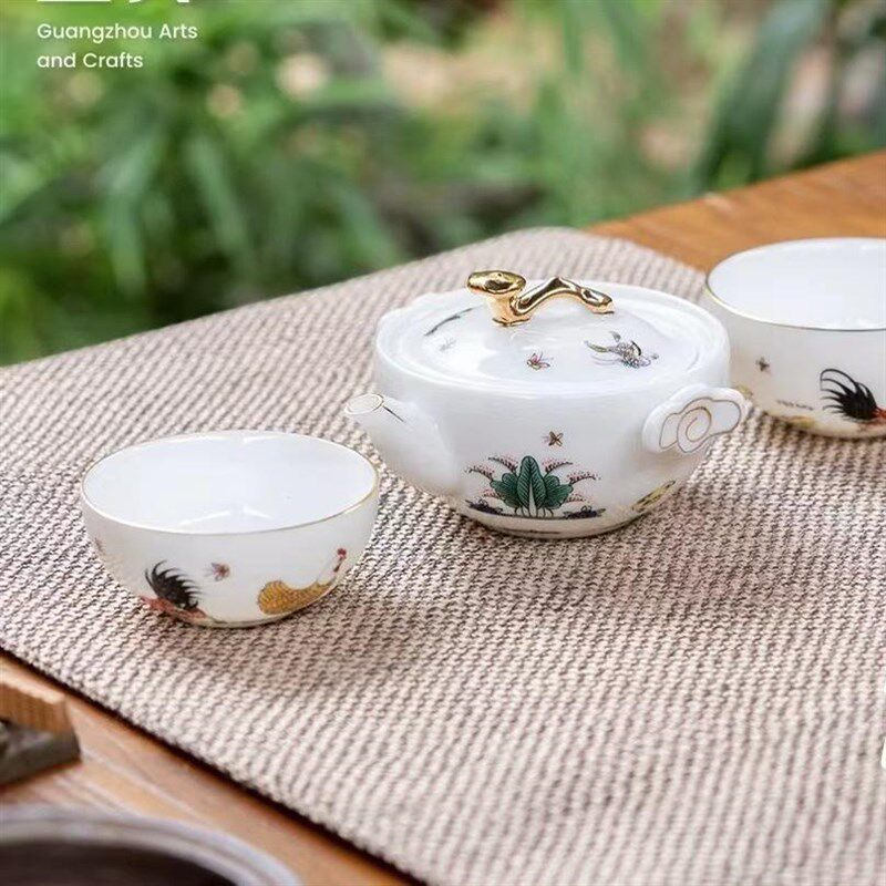 实体店经营广彩工艺品 广州手信礼品 荔枝茶具整套 红棉花彩绘