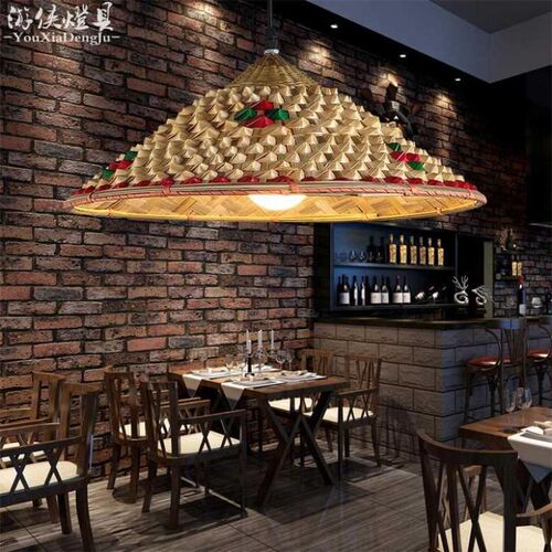 中式复古草帽灯竹编斗笠灯罩火锅店农家乐客栈乡村个性烧烤店吊灯