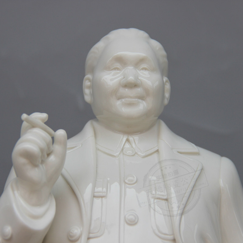 景德镇陶瓷 陶瓷雕塑工艺品 创意家居摆件 邓小平瓷像拿烟站像